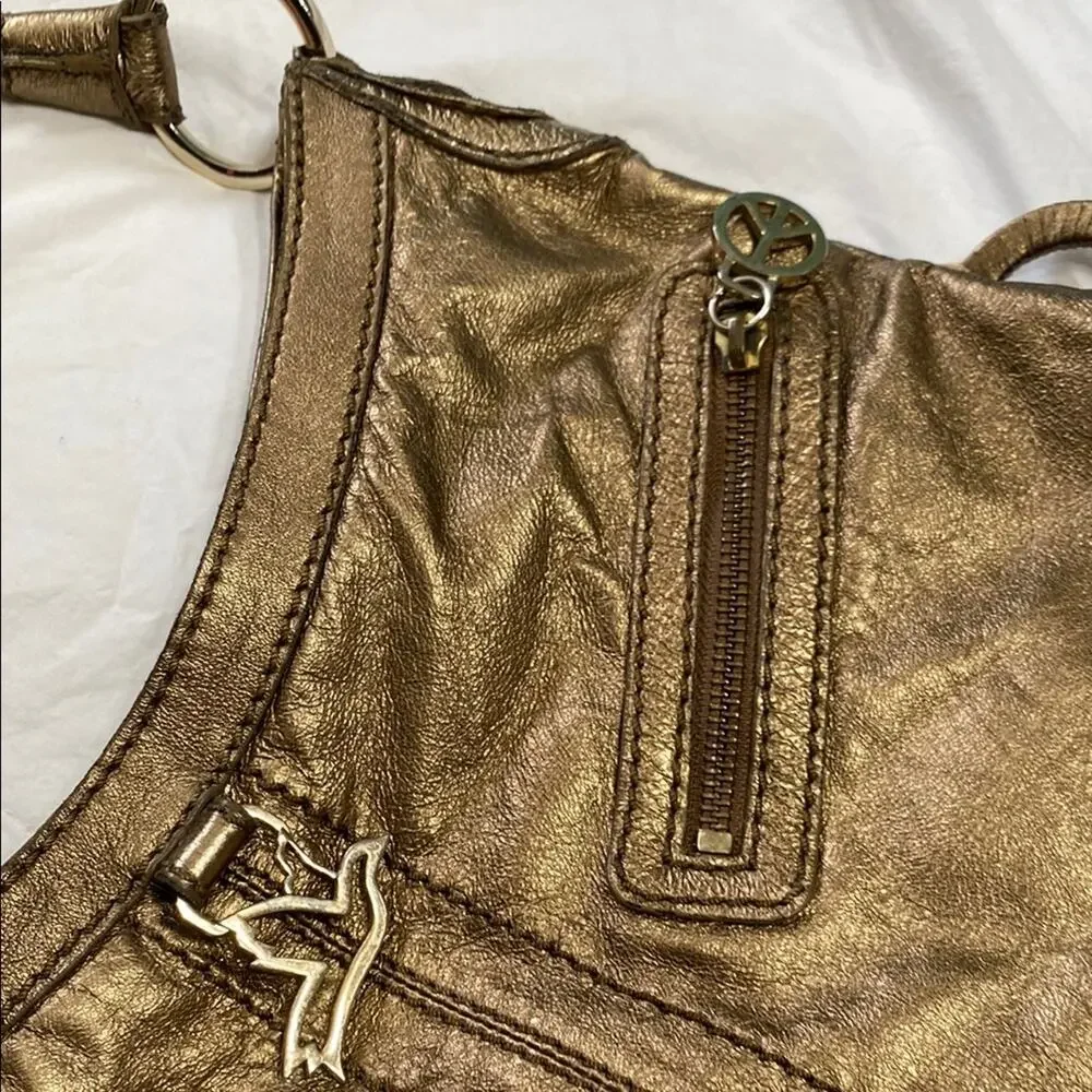 The Sak Gold Hobo Bag Peace Symbol Braided Handle *Small Opening in Lining